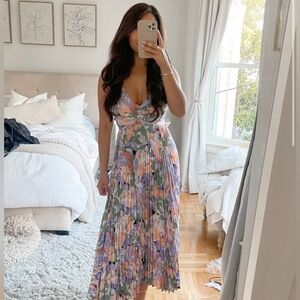 ASTR The Label Blythe Floral Plisse Midi Pleated Dress Coral REVOLVE Small